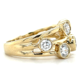 9ct Yellow Gold 1.59ct Laboratory Grown Triple Split Band Scattered Bezel Set Diamond Ring