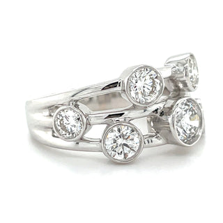 9ct White Gold 1.57ct Laboratory Grown Triple Split Band Scattered Bezel Set Diamond Ring