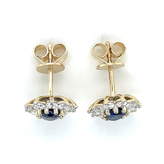 9ct Yellow Gold 1.20ct Laboratory Grown Sapphire & 0.95ct Diamond Cluster Earrings