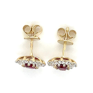 9ct Yellow Gold 0.95ct Laboratory Grown Ruby & 0.94ct Diamond Cluster Earrings