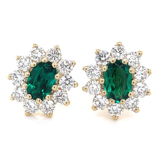 9ct Yellow Gold 0.80ct Laboratory Grown Emerald & 0.94ct Diamond Cluster Earrings