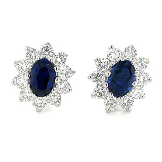 9ct White Gold 1.22ct Laboratory Grown Sapphire & 0.95ct Diamond Cluster Earrings