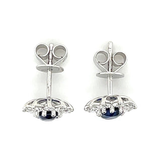9ct White Gold 1.22ct Laboratory Grown Sapphire & 0.95ct Diamond Cluster Earrings
