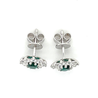 9ct White Gold 0.77ct Laboratory Grown Emerald & 0.96ct Diamond Cluster Earrings