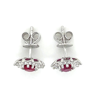 9ct White Gold 1.24ct Laboratory Grown Ruby & 0.94ct Diamond Cluster Earrings
