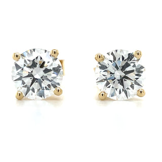 14ct Yellow Gold 3.02-3.04ct Laboratory Grown Round Four Claw Diamond Stud Earrings