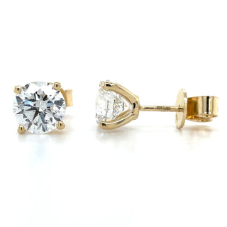 14ct Yellow Gold 2.52-2.54ct Laboratory Grown Round Four Claw Diamond Stud Earrings