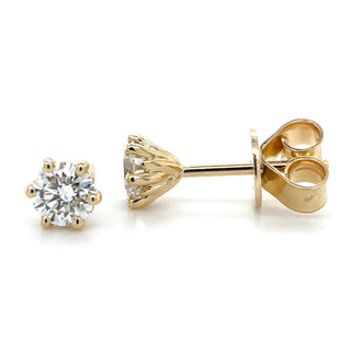 14ct Yellow Gold 0.75ct Laboratory Grown Round 6 Claw Stud Earrings