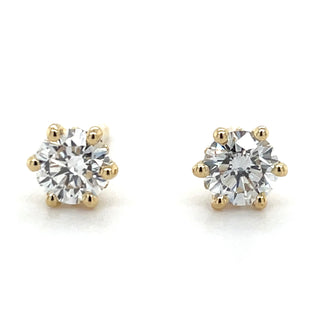 14ct Yellow Gold 0.54-0.55ct Laboratory Grown Round 6 Claw Stud Earrings