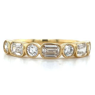 18ct Yellow Gold 0.95ct Laboratory Grown Emerald & Round Cut Diamond Bezel Set Ring