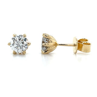 14ct Yellow Gold 2.06ct Laboratory Grown Round 6 Claw Stud Earrings