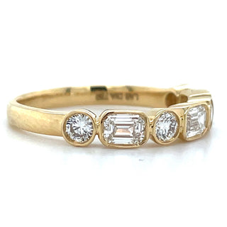 18ct Yellow Gold 0.95ct Laboratory Grown Emerald & Round Cut Diamond Bezel Set Ring