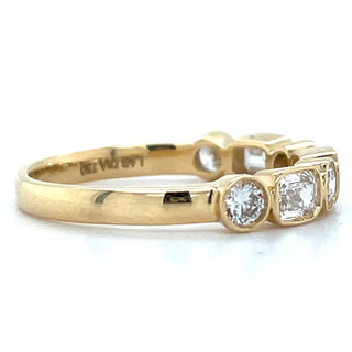 18ct Yellow Gold 0.95ct Laboratory Grown Emerald & Round Cut Diamond Bezel Set Ring