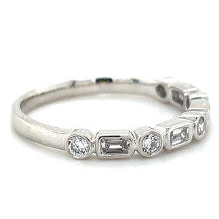 Platinum 0.49ct Laboratory Grown Emerald & Round Cut Diamond Bezel Set Ring