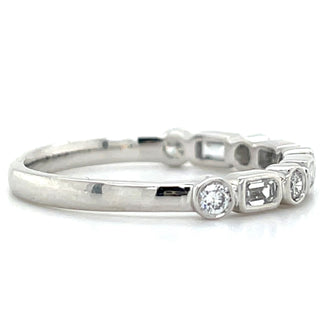 Platinum 0.49ct Laboratory Grown Emerald & Round Cut Diamond Bezel Set Ring