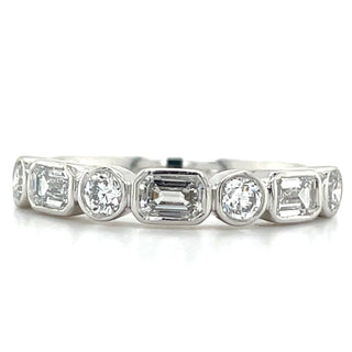 Platinum 1ct Laboratory Grown Emerald & Round Cut Diamond Bezel Set Ring