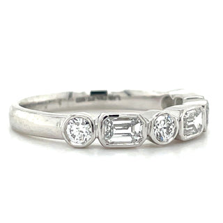 Platinum 1ct Laboratory Grown Emerald & Round Cut Diamond Bezel Set Ring