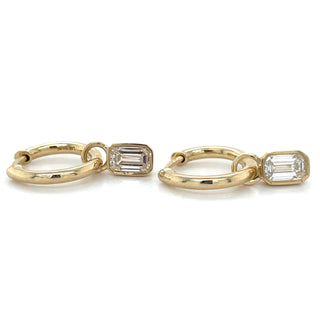 9ct Yellow Gold 0.64ct Laboratory Grown Emerald Cut Bezel Set Diamond Drop Hoop Earrings