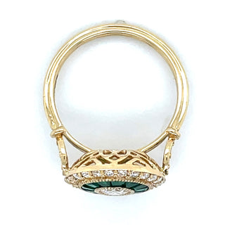 18ct Yellow Gold Earth Grown 0.78ct Emerald & 0.61ct Diamond Vintage Deco Ring