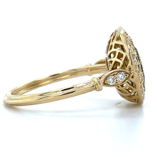 18ct Yellow Gold Earth Grown 0.78ct Emerald & 0.61ct Diamond Vintage Deco Ring