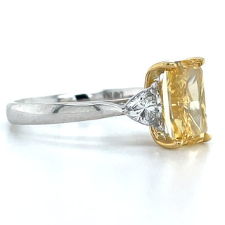 Mabel - Platinum 3.15ct Radiant Laboratory Grown Yellow Diamond Engagement Ring with Trillion Side Stones