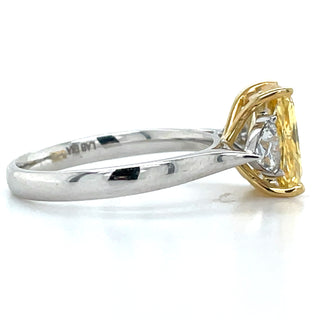 Mabel - Platinum 3.15ct Radiant Laboratory Grown Yellow Diamond Engagement Ring with Trillion Side Stones