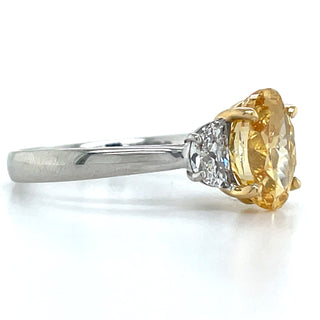 Nova - Platinum 3.15ct Oval Laboratory Grown Yellow Diamond Engagement Ring with Half Moon Side Stones