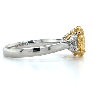 Nova - Platinum 3.15ct Oval Laboratory Grown Yellow Diamond Engagement Ring with Half Moon Side Stones