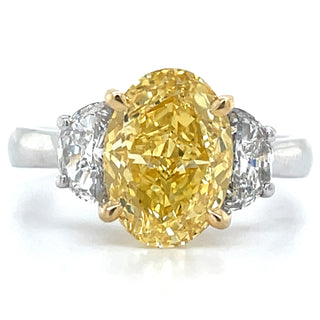 Nova - Platinum 3.67ct Oval Laboratory Grown Yellow Diamond Engagement Ring with Half Moon Side Stones