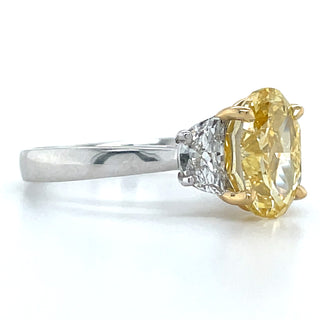 Nova - Platinum 3.67ct Oval Laboratory Grown Yellow Diamond Engagement Ring with Half Moon Side Stones