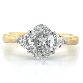Lula - 18ct Yellow Gold Laboratory Grown 1.29ct / 1.31ct Oval Diamond With Trillion Side Stone Engagement Ring