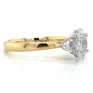 Lula - 18ct Yellow Gold Laboratory Grown 1.94ct Oval Diamond With Trillion Side Stone Engagement Ring