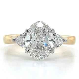 Lula - 18ct Yellow Gold Laboratory Grown 1.94ct Oval Diamond With Trillion Side Stone Engagement Ring