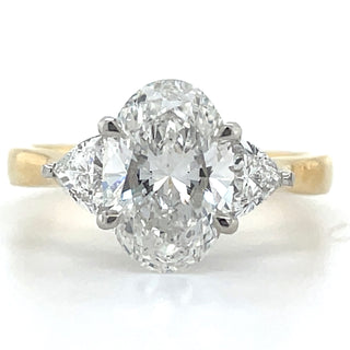 Lula - 18ct Yellow Gold Laboratory Grown 2.49ct Oval Diamond With Trillion Side Stone Engagement Ring