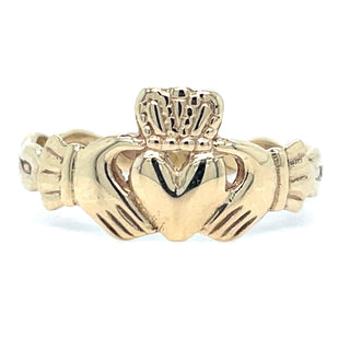 Vintage 9ct Yellow Gold Claddagh Ring With Entwined Band