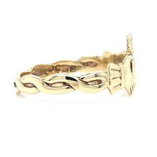 Vintage 9ct Yellow Gold Claddagh Ring With Entwined Band