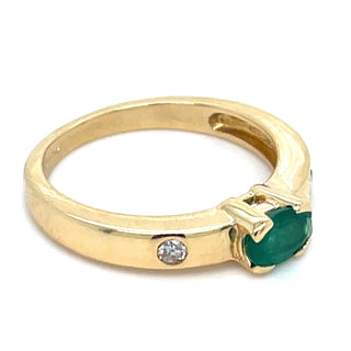 Vintage 18ct Yellow Gold Oval Emerald and Diamond Ring