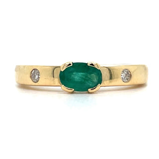 Vintage 18ct Yellow Gold Oval Emerald and Diamond Ring