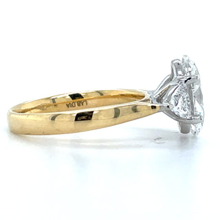 Lula - 18ct Yellow Gold Laboratory Grown 3.13ct Oval Diamond With Trillion Side Stone Engagement Ring