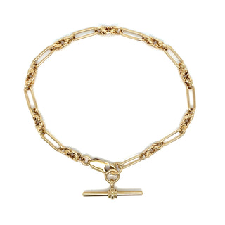 Vintage 9ct Yellow Gold T-Bar and Ornate Paper Link Bracelet