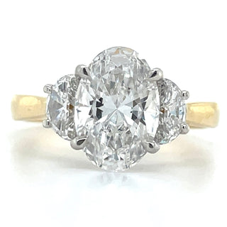 Reagan - 18ct Yellow Gold 2.53ct Laboratory Grown Oval Diamond & Half Moon Side Stone Engagement Ring