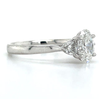 Flossie - Platinum Laboratory Grown 1.34ct Oval Diamond With Trillion Side Stone Engagement Ring