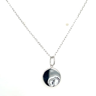 9ct White Gold Baby Feet Disk Pendant