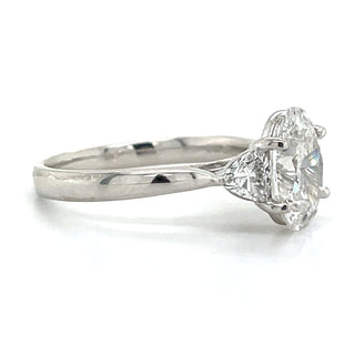 Flossie - Platinum Laboratory Grown 2.47ct Oval Diamond With Trillion Side Stone Engagement Ring