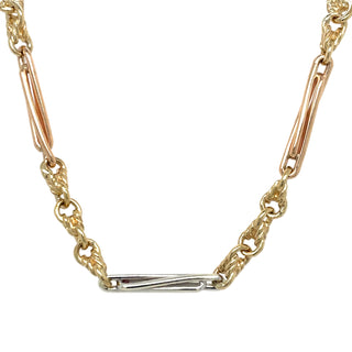 Vintage 9ct Three Tone Solid Mixed Link Necklace