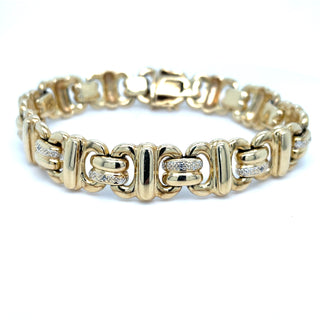 Vintage 9ct Yellow Gold  Diamond Solid Rounded Interlocking Bracelet