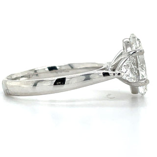 Flossie - Platinum Laboratory Grown 3.17ct Oval Diamond With Trillion Side Stone Engagement Ring