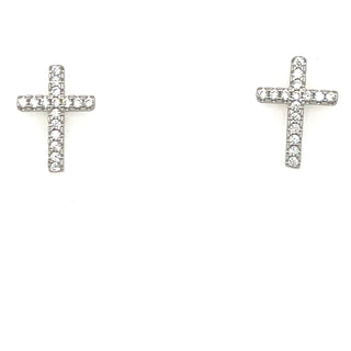 Sterling Silver cz Classic Cross Earrings
