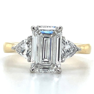 Saige - 18ct Yellow Gold 2.47ct Laboratory Grown Emerald Cut Diamond & Trillion Side Stone Engagement Ring