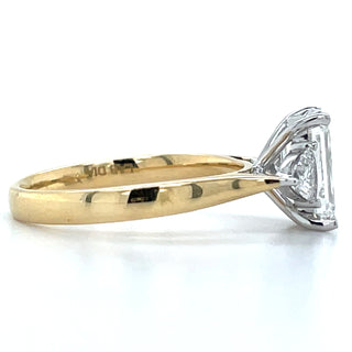 Saige - 18ct Yellow Gold 2.47ct Laboratory Grown Emerald Cut Diamond & Trillion Side Stone Engagement Ring